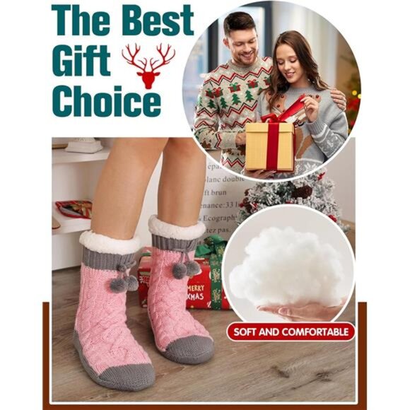 Womens Slipper Fuzzy Grips Socks Fluffy Winter Warm Thick Thermal Cozy Plush - Picture 6 of 7